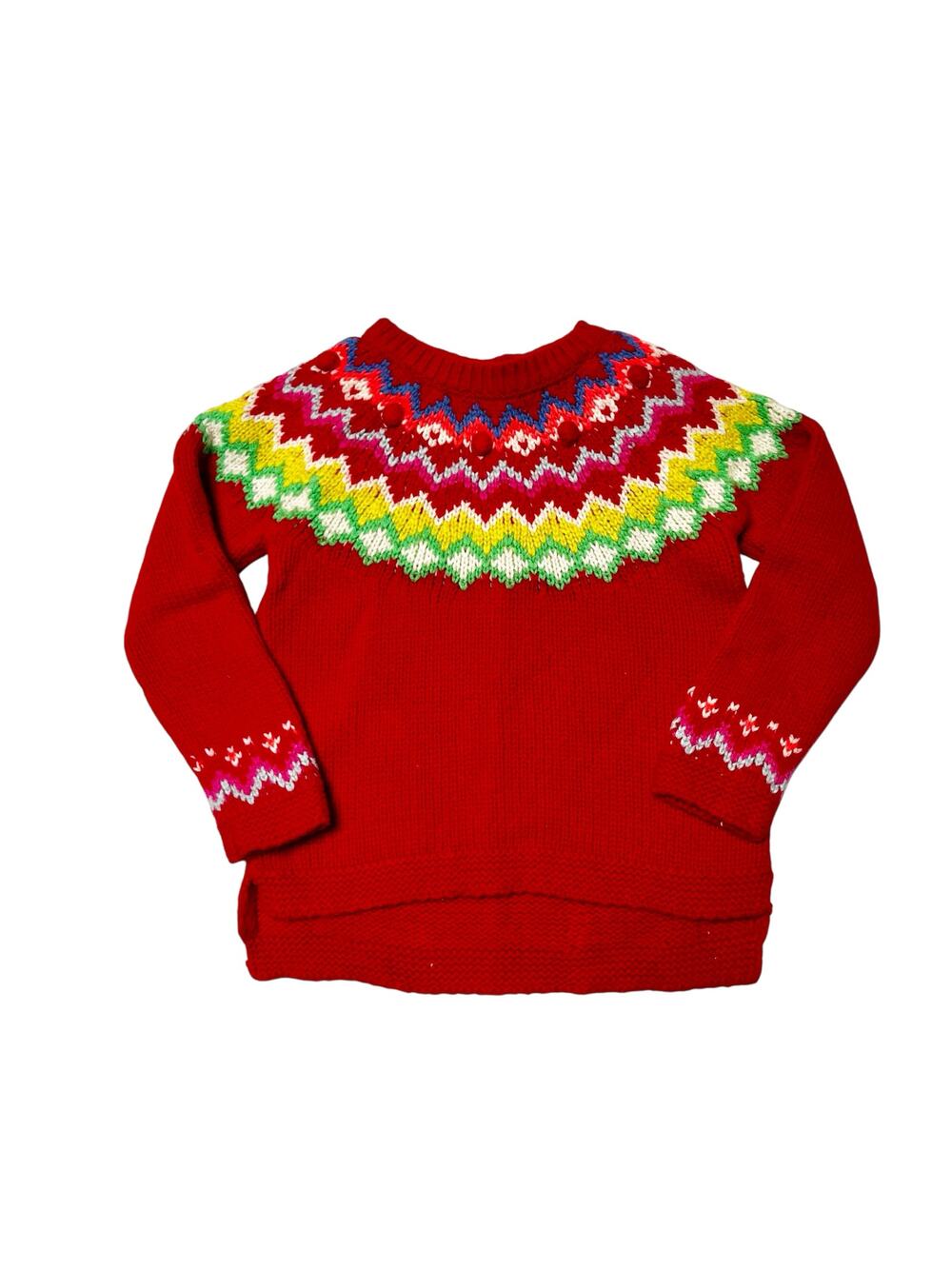 Mini Boden Fair Isle Festive Pom Sweater Cotton Alpaca Blend Size 3/4